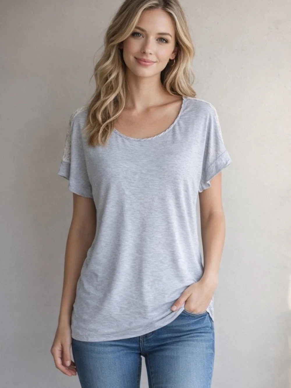 Kate Spade Lace Trim Oversized Grey Flutter Sleeve Top Size Medium